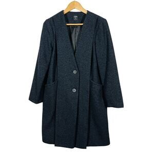 Kate Spade Saturday Wool Pea Coat Jacket 2 Button Black Blue - M